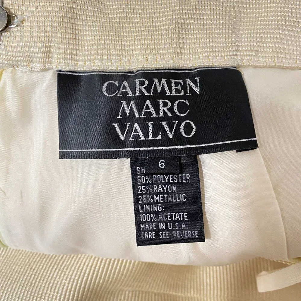 Vintage Y2K Carmen Marc Valvo Metallic off White Pencil Skirt Women sz 6
